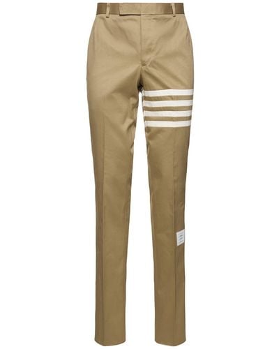 Thom Browne Logo Cotton Straight Pants - Natural