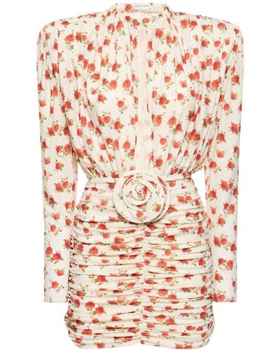 Magda Butrym Rose-appliqué Floral-print Minidress - Red