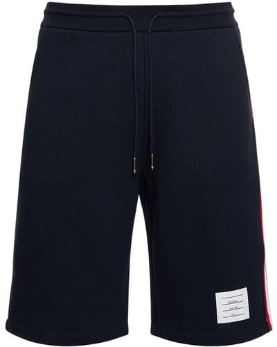 Thom Browne Shorts in felpa di cotone con logo - Blu