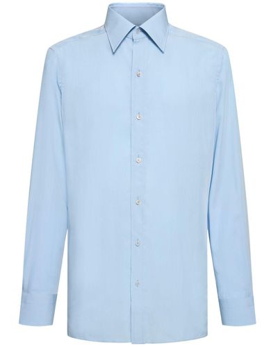 Tom Ford Slim Fluid Silk Blend Shirt - Blue