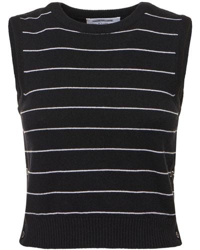 Thom Browne Pinstripe Cashmere Knit Cropped Vest - Black
