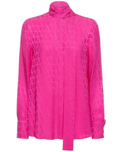 Valentino Hemd Aus Seidenjacquard Mit Logo Und Schal - Pink