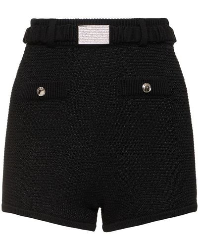Alessandra Rich Sequined Cotton Blend Knitted Hot Pants - Black