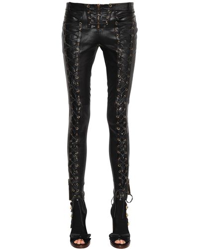 Redemption Lace-up Skinny Leather Pants - Black