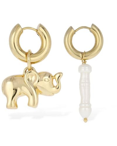 Timeless Pearly Elephant & Pearl Mismatched Earrings - Metallic