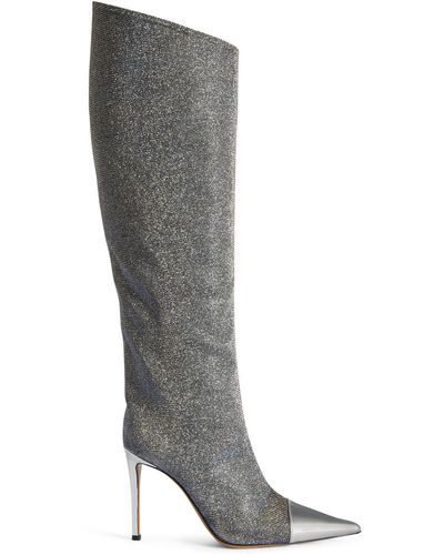 Alexandre Vauthier 105Mm Lurex & Leather Tall Boots - Gray