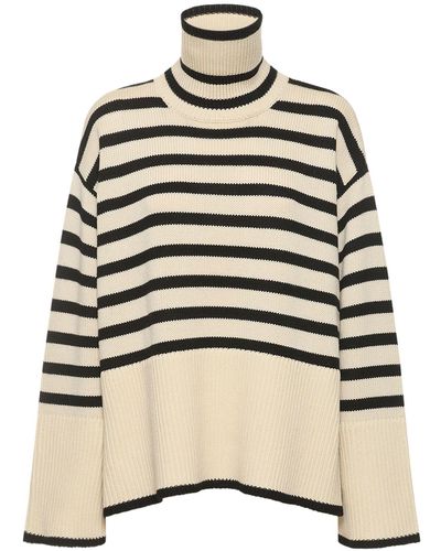 Totême Signature Wool Blend Turtleneck Sweater - Natural