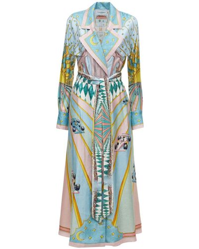 Casablancabrand Printed Silk Twill Dress W/belt - Blue