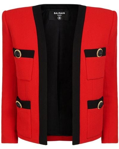 Balmain Shawl Collar Double Wool Crepe Jacket - Red