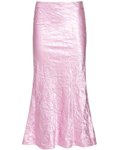 The Attico Wrinkled Satin Flared Midi Skirt - Pink