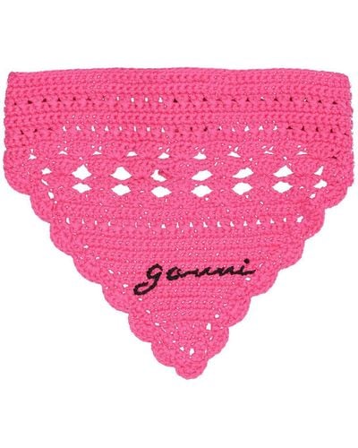 Ganni Cotton Crochet Bandana W/ Logo - Pink
