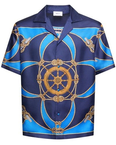 Bally Marine Silk Bowling Shirt - Blue