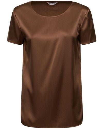 Max Mara Cortona Silk Satin T-shirt Top - Brown