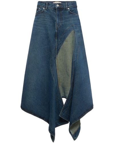 Y. Project Denim Asymmetric Slit Midi Skirt - Blue