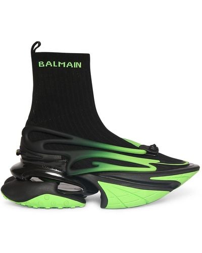 Balmain Sneakers alte con unicorno in mesh e pelle - Verde