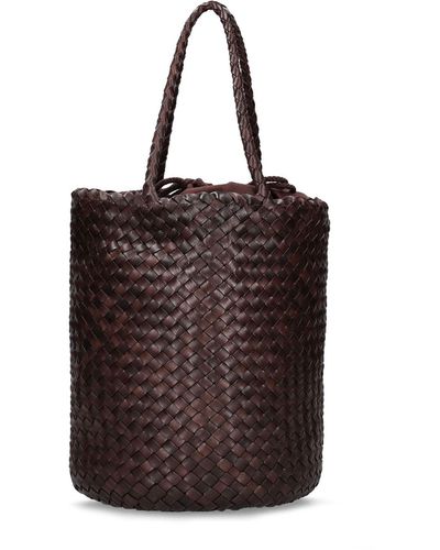 Dragon Diffusion Hand Braided Leather Straps Basket Bag - Brown