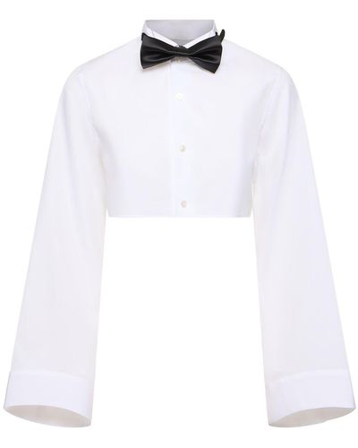 Noir Kei Ninomiya Cotton Broad Crop Shirt W/satin Bowtie - White