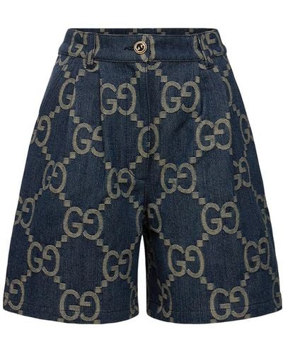 Gucci Shorts De Denim De Algodón Con Jumbo Gg - Azul