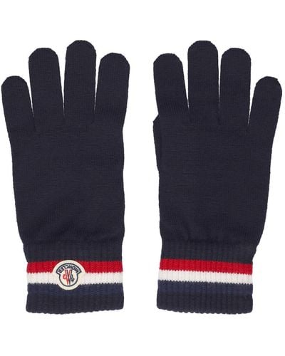Moncler Extrafine Wool Tricolor Gloves - Blue