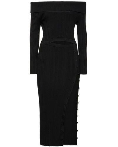 Self-Portrait Off-Shoulder Knit Midi Dress - Black