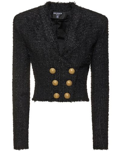 Balmain Tweed Cropped Jacket - Black
