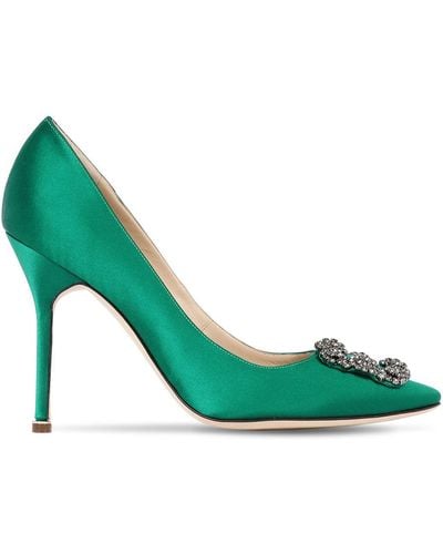 Manolo Blahnik 105mm Hangisi Silk Satin Court Shoes - Green