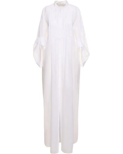 Alberta Ferretti Draped Cotton Organza Long Shirt Dress - White