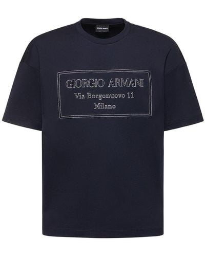 Giorgio Armani T-shirt Aus Jersey Mit Logo - Blau