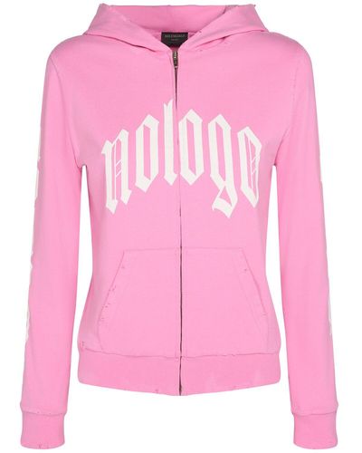 Balenciaga Nologo Cotton Blend Zip-up Hoodie - Pink