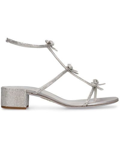 Rene Caovilla 40mm Hohe Satin-sandaletten Mit Kristallen - Weiß