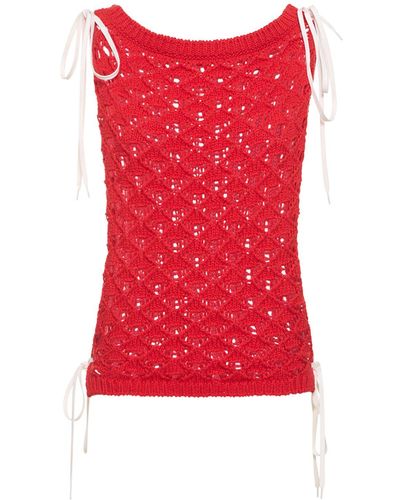 MSGM Openwork Cotton Lace Sleeveless Top - Red