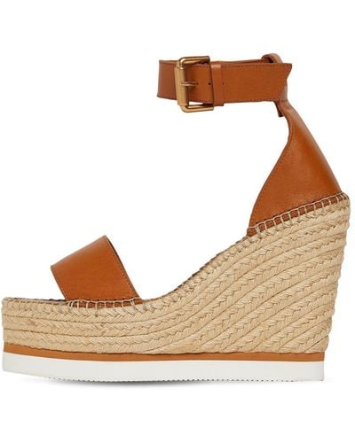 See By Chloé 120mm Glyn Leather Espadrille Wedges - Brown