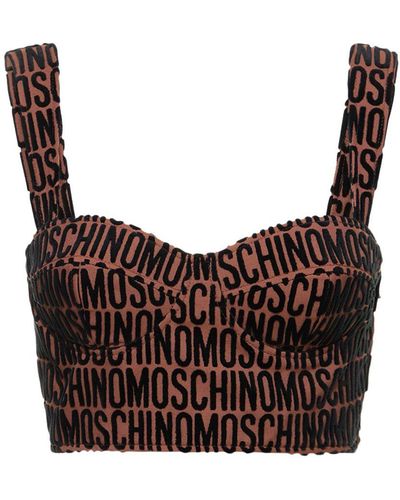 Moschino Logo Velvet Corset Crop Top - Brown