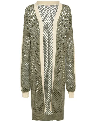 Agnona Cardigan Loose Fit In Maglia Di Lino E Cashmere - Verde