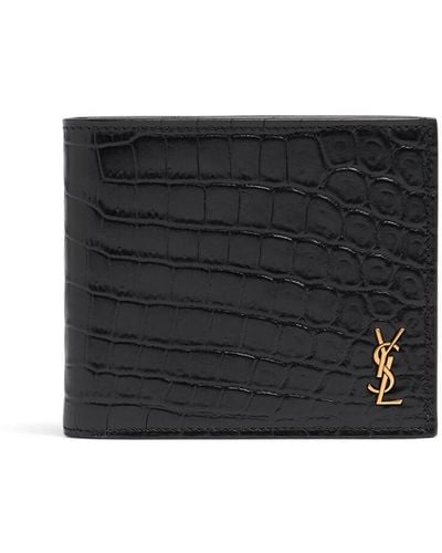 Saint Laurent Croc Embossed Leather Billfold Wallet - Black