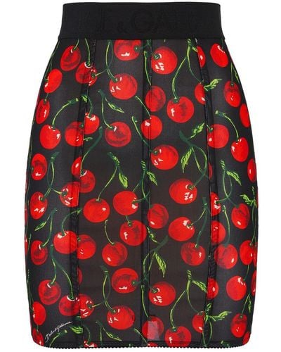 Dolce & Gabbana Cherry Print Marquisette Mini Skirt - Red