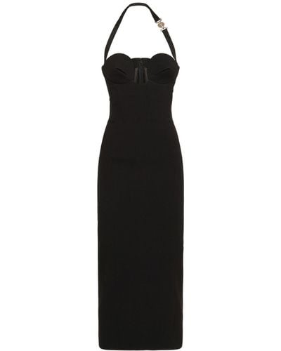 Versace Envers Satin Midi Dress W/ Logo - Black