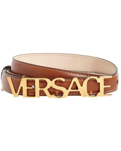 Versace 2cm Breiter Ledergürtel Mit Logo - Braun