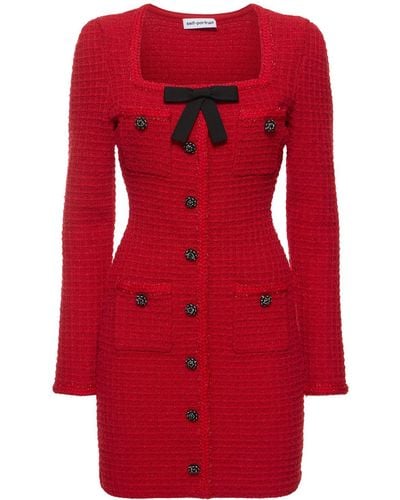 Self-Portrait Knit Mini Dress W/bow - Red