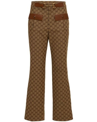 Gucci Cotton Blend Pants W/ Leather - Multicolor