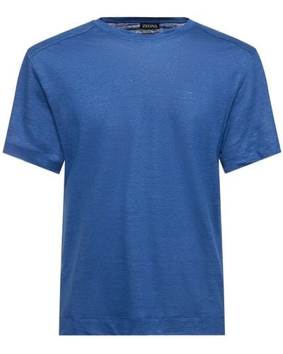Zegna Pure Linen Jersey T-shirt - Blue