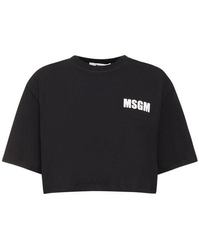 MSGM Cropped Cotton T-Shirt - Black