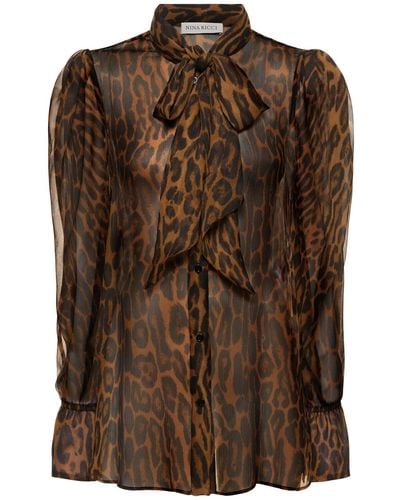 Nina Ricci Printed Muslin Flared Cuff Shirt - Brown