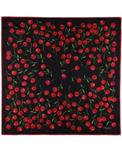 Dolce & Gabbana Cherry-Print Twill Scarf (90X90) - Red