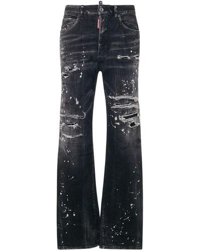 DSquared² Distressed Mid Rise Wide Leg Jeans - Blue