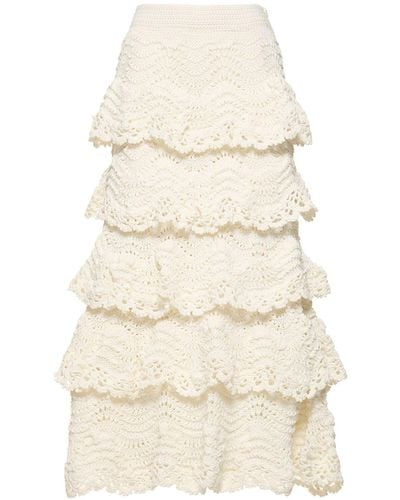 Oscar de la Renta Scalloped Cotton Crochet Midi Skirt - White