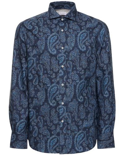 Brunello Cucinelli Hemd Aus Baumwolle Mit Paisleydruck - Blau