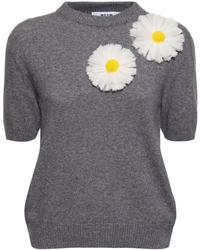 MSGM Wool Blend Short Sleeve Sweater - Gray