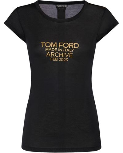 Tom Ford Logo Print Silk T-Shirt - Black