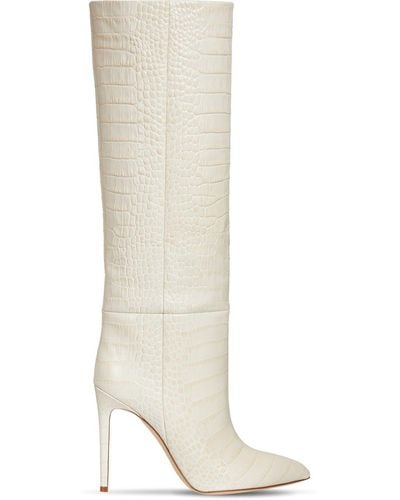 Paris Texas 105mm Croc Embossed Leather Tall Boots - White